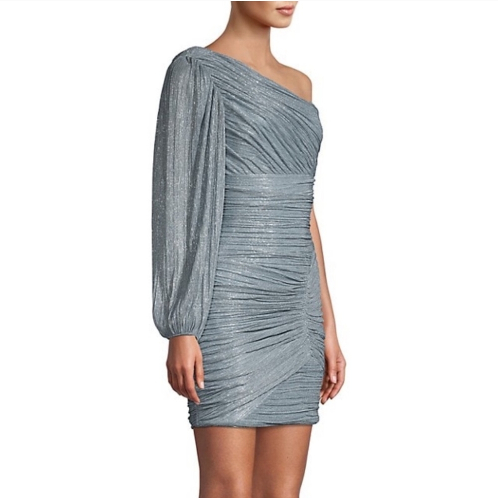 BCBGMaxAzria Blue Asymmetrical Ruched One Shoulder Dress - Picture 3 of 6